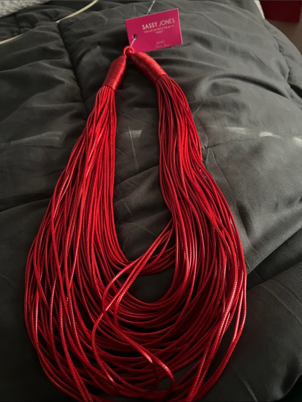 Sassy Jones Vibrant Red Multi-Strand Cord Necklace never used.